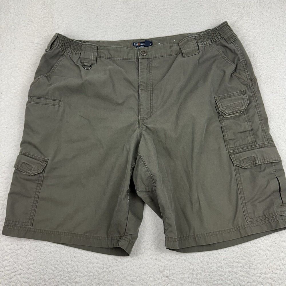5.11 Tactical Cargo Shorts Mens 44 Green Pockets Chino Ripstop 10" Elastic Waist